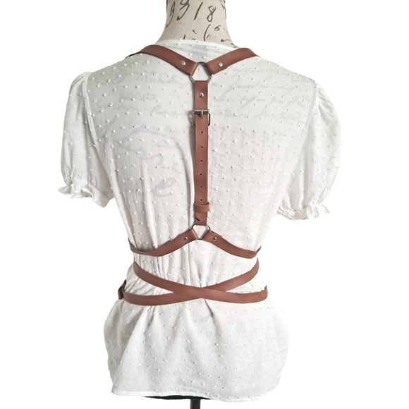 Faux leather brown Underbust adjustable harness suspenders sexy waist belt - Picture 11 of 15